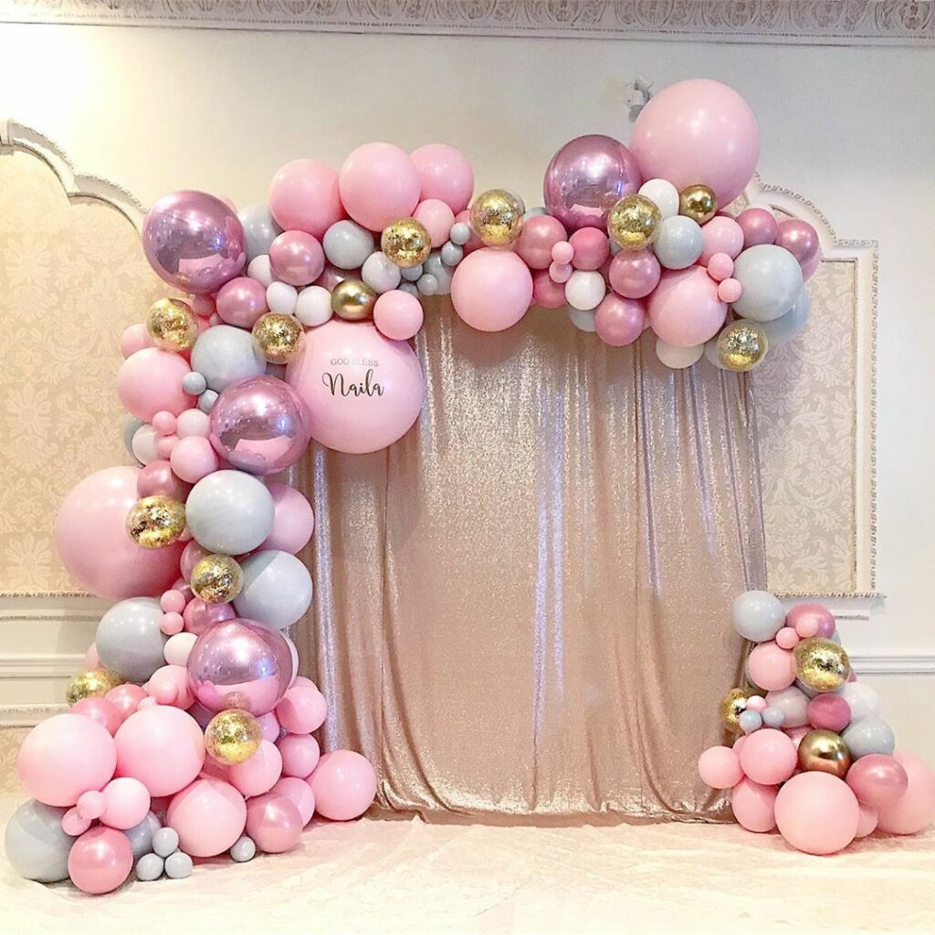 pink and silver balloon garland