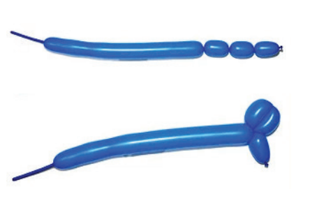first two steps to make a balloon dog animal