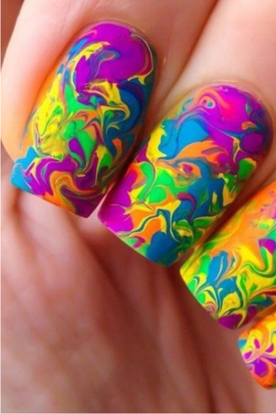 Tie and Dye long acrylic birthday nails