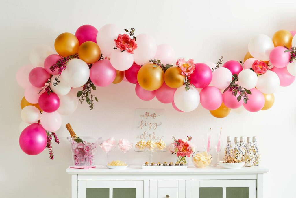 pinkgoldballoonbannerdecor395d9d396f5e2fae02594019889df794843f5080 - News Home pink , white and golden floral balloon garland